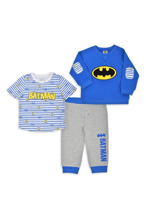 Baby Boy Outfit Set Fleece Long Sleeve Crew, T-Shirt, and Pants, 3pc