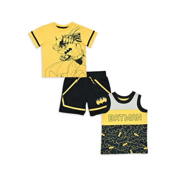 Batman Baby and Toddler Boy T-Shirt, Muscle Tank, and Shorts Active Outfit Set, 3-Piece, Sizes 12M-5T