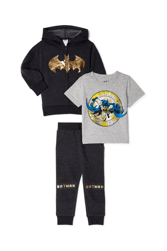 Baby and Toddler Boy Zip Hoodie, Short-Sleeve T-Shirt and Joggers, 3-Piece Outfit Set, Sizes 12M-5T