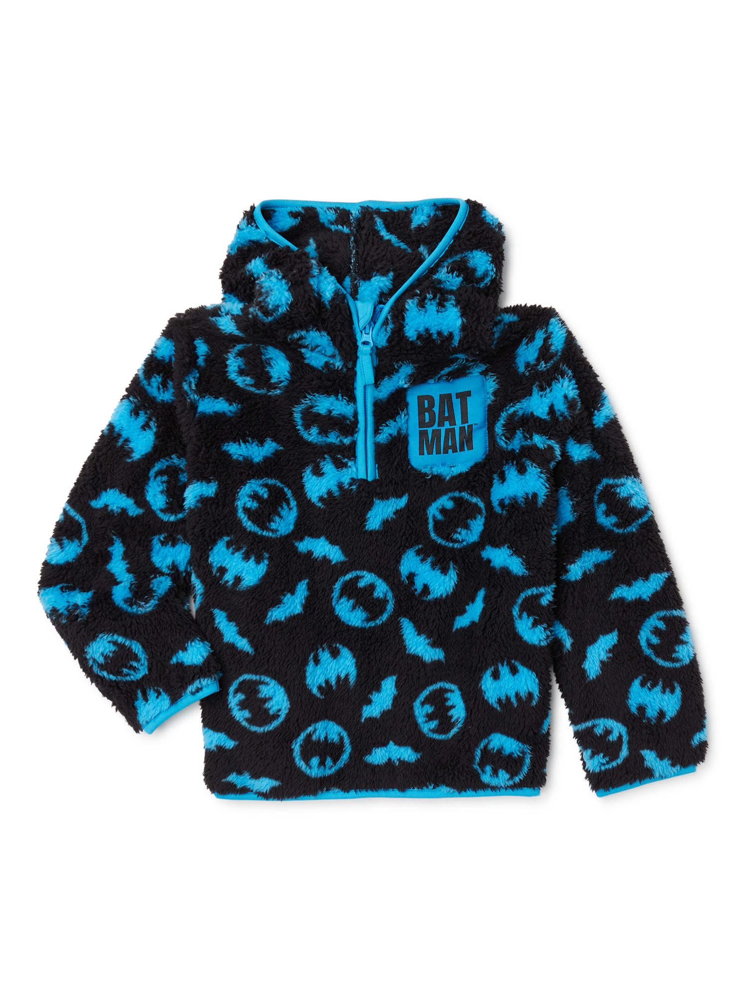 Batman Baby and Toddler Boys Faux Sherpa Quarter Zip Fleece Hoodie, Sizes 12M-5T - image 1 of 3