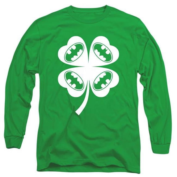 Batman & Bat Clover-Long Sleeve Adult 18-1 T-Shirt, Kelly Green - Large