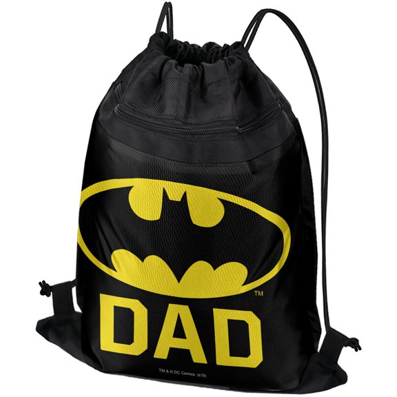 Batman Bat Dad Shield Logo Drawstring Backpack Sports Bag Sackpack 17" x 13", Perfect for Gym, Yoga or Practice