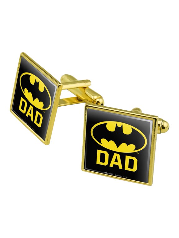 Batman Bat Dad Shield Logo Square Cufflink Set - Silver or Gold