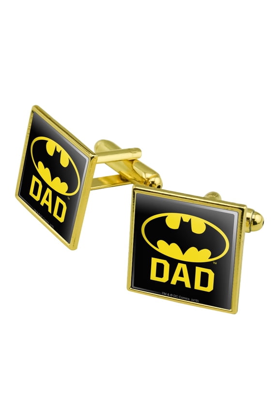 Batman Bat Dad Shield Logo Square Cufflink Set - Silver or Gold