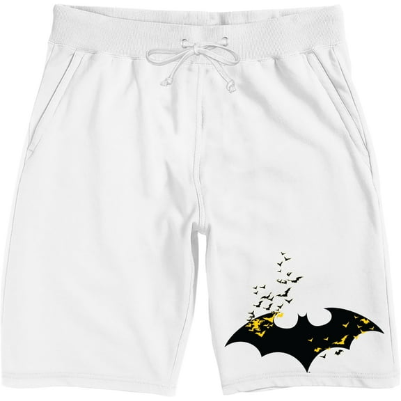 Batman Bat Logo With Flying Bats Men's White Graphic Sleep Shorts-XL