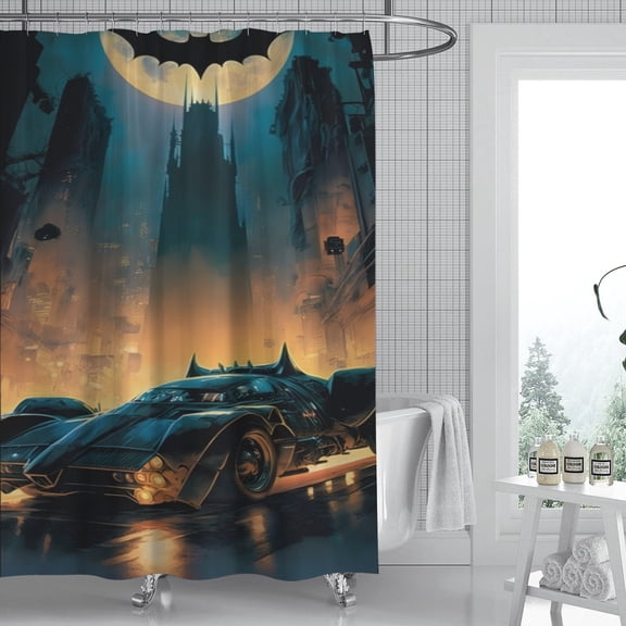 Batman Bat Man shower curtain features a classic print, is waterproof for easy care, and installs quickly, ideal for enhancing your bathrooms appeal. Size: 59" x 71" (150 x 180 cm).