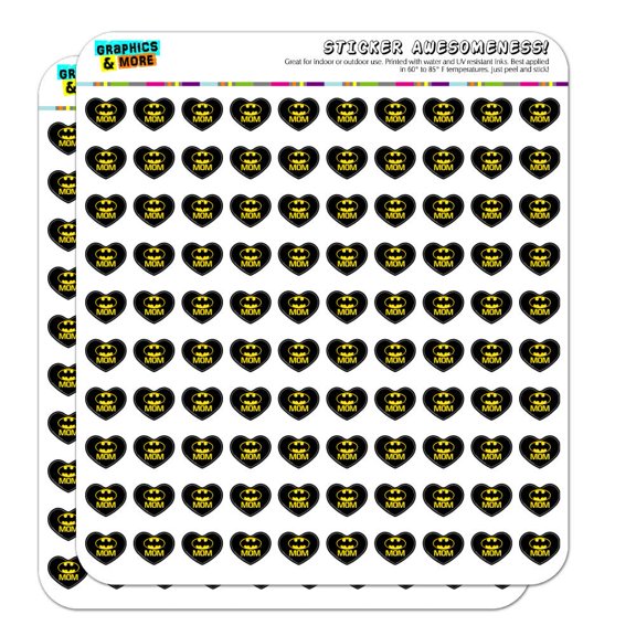 Batman Bat Mom Shield Logo Heart Shaped Planner Calendar Scrapbook Craft Stickers