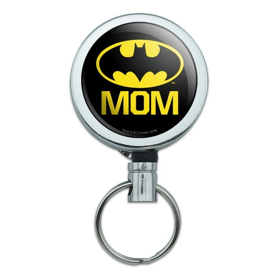 Batman Bat Mom Shield Logo Heavy Duty Metal Retractable Reel ID Badge Key Card Tag Holder with Belt Clip