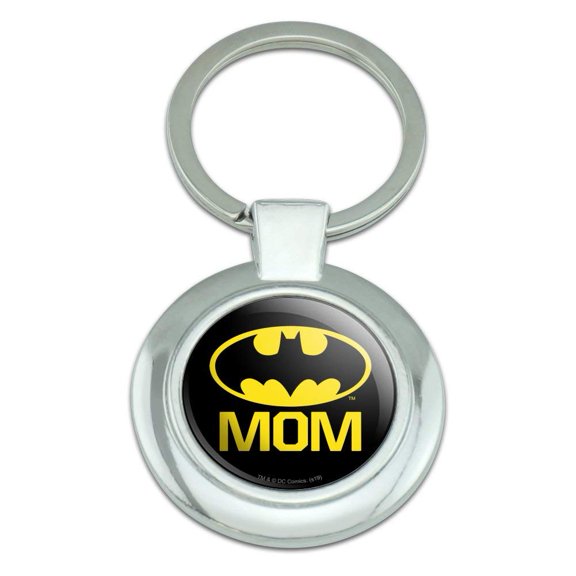 Batman Bat Mom Shield Logo Keychain Classy Round Chrome Plated Metal