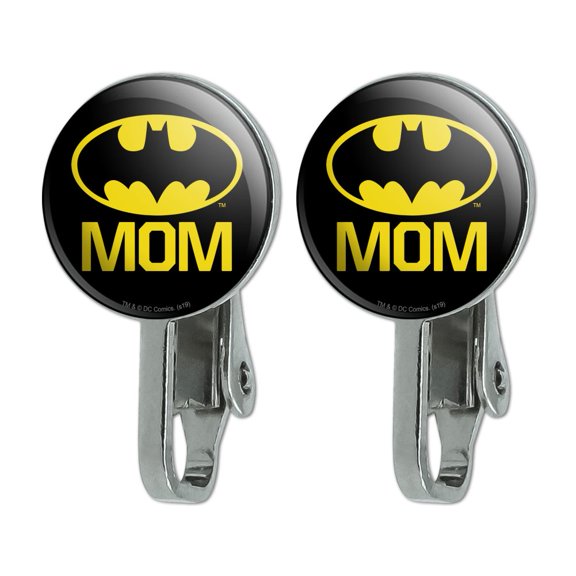 Batman Bat Mom Shield Logo Novelty Clip-On Stud Earrings
