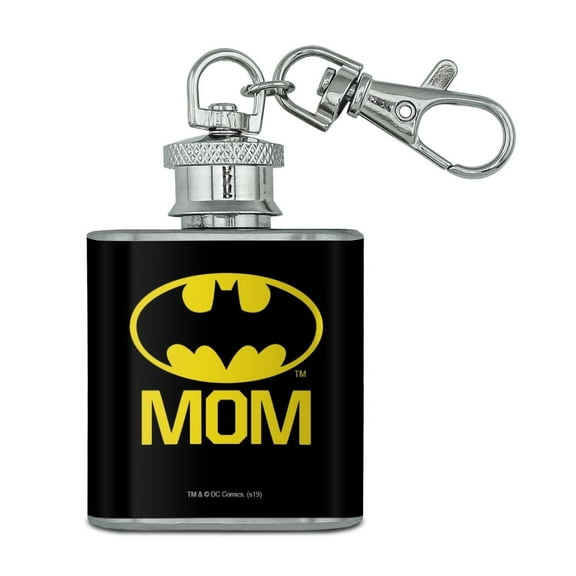 Batman Bat Mom Shield Logo Stainless Steel 1oz Mini Flask Key Chain