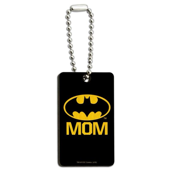 Batman Bat Mom Shield Logo Wood Wooden Rectangle Keychain Key Ring