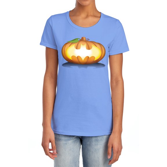 Batman Bat Pumpkin Logo Women's T Shirt, Carolina Blue, 2X-Large