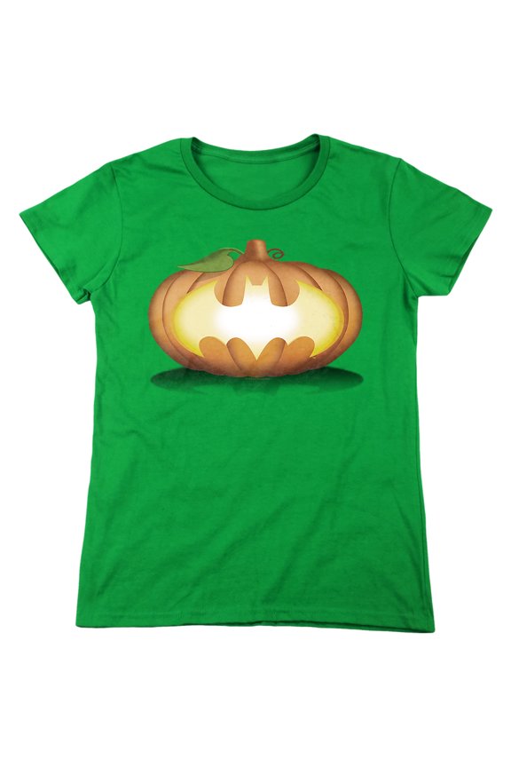 Batman Bat Pumpkin Logo Women's T Shirt, Kelly Green, Medium