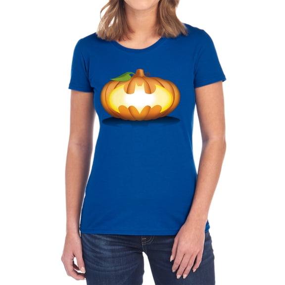 Batman Bat Pumpkin Logo Women's T Shirt, Royal, Large
