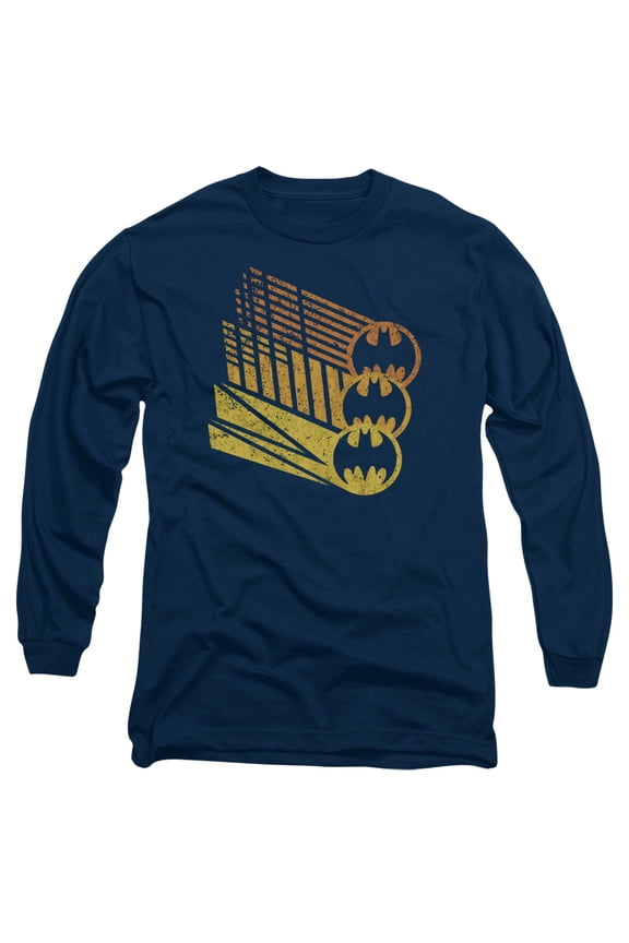 Batman Bat Signal Shapes Long Sleeve Adult 18/1 T-Shirt Navy