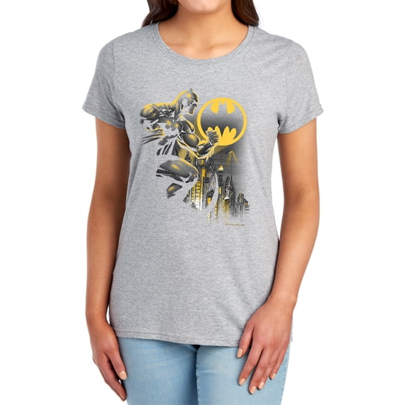 Batman Bat Signal Women's T Shirt, Athletic Heather, Large