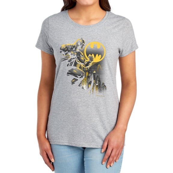 Batman Bat Signal Women's T Shirt, Athletic Heather, Large