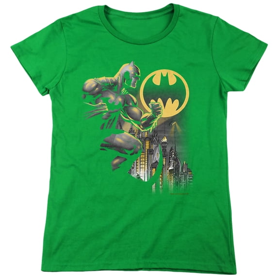 Batman Bat Signal Women's T Shirt, Kelly Green, Large