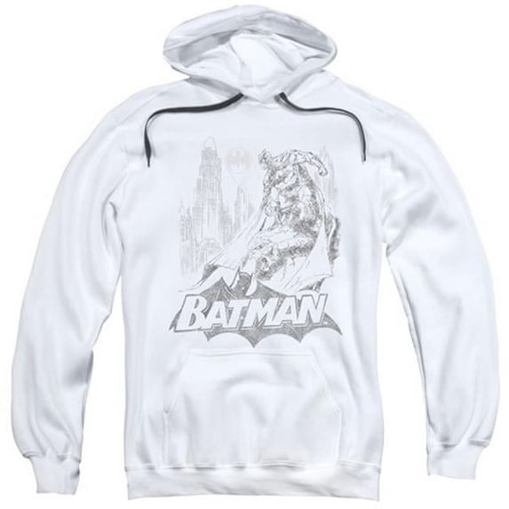 Batman-Bat Sketch - Adult Pull-Over Hoodie - White- Small
