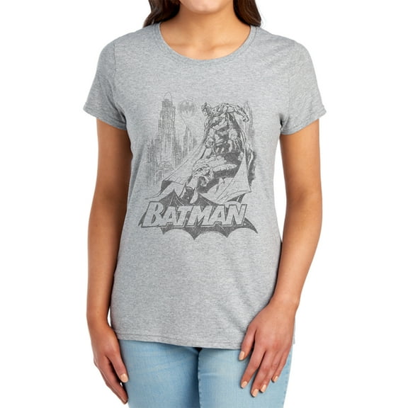 Batman Bat Sketch Women's T Shirt, Athletic Heather, Large