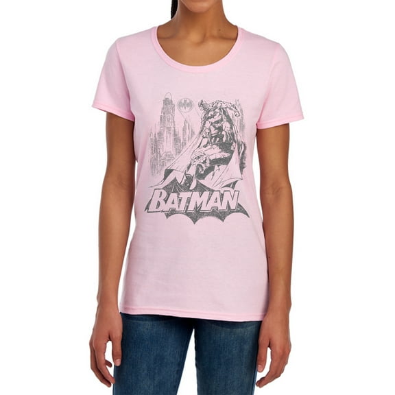 Batman Bat Sketch Women's T Shirt, Pink, Large