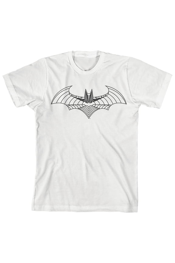 Batman Bat Symbol Line Art Youth Boy's White T-Shirt-XS