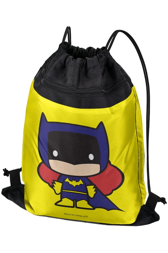 Batman Batgirl Cute Chibi Character Drawstring Backpack Sports Bag Sackpack 17" x 13", Perfect for Gym, Yoga or Practice