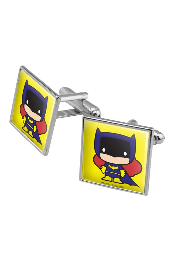 Batman Batgirl Cute Chibi Character Square Cufflink Set - Silver or Gold
