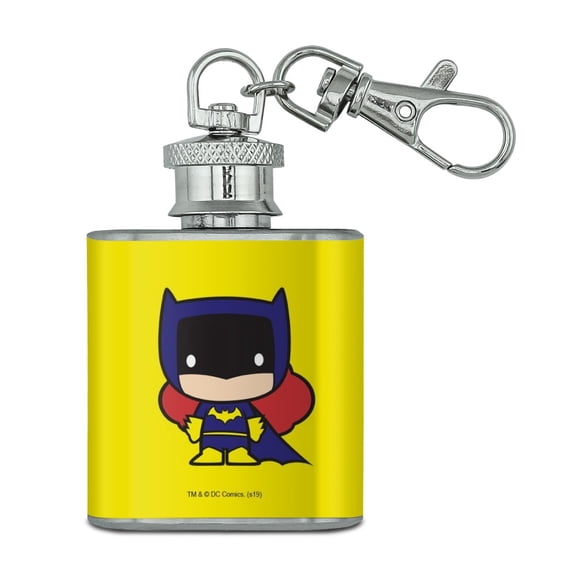Batman Batgirl Cute Chibi Character Stainless Steel 1oz Mini Flask Key Chain