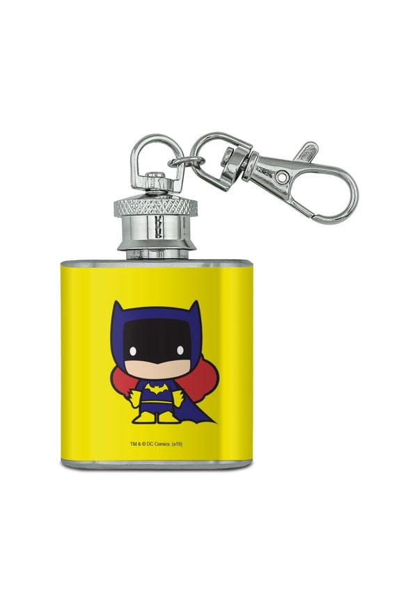 Batman Batgirl Cute Chibi Character Stainless Steel 1oz Mini Flask Key Chain