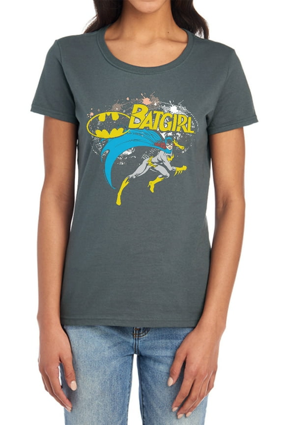 Batgirl Halftone Women's T Shirt, Charcoal, Medium