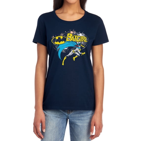 Batman Batgirl Halftone Women's T Shirt, Navy, Medium