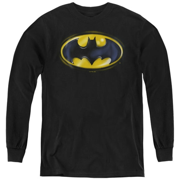 Batman Batman Airbrush Logo Kids Long Sleeve T Shirt (X-Large) for Youth Boys and Girls, Black