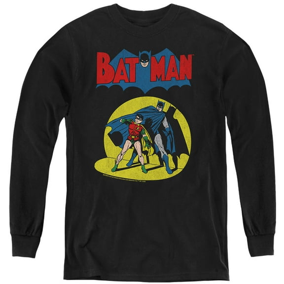 Batman Batman And Robin Spotlight Kids Long Sleeve T Shirt (Small) for Youth Boys and Girls, Black