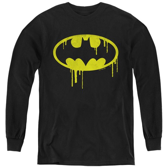 Batman Batman Dripping Logo Kids Long Sleeve T Shirt (Small) for Youth Boys and Girls, Black