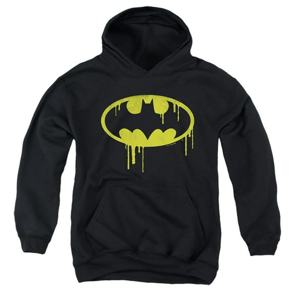 Batman Batman Dripping Logo Kids Pull-Over Hoodie (Small) for Youth Boys and Girls, Black