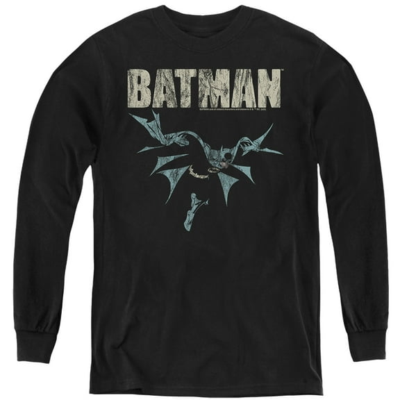 Batman Batman Glide Kids Long Sleeve T Shirt (X-Large) for Youth Boys and Girls, Black