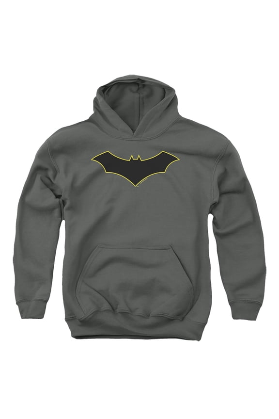 Logo Yellow Outline Kids Pull-Over Hoodie (Large) for Youth Boys and Girls, Charcoal