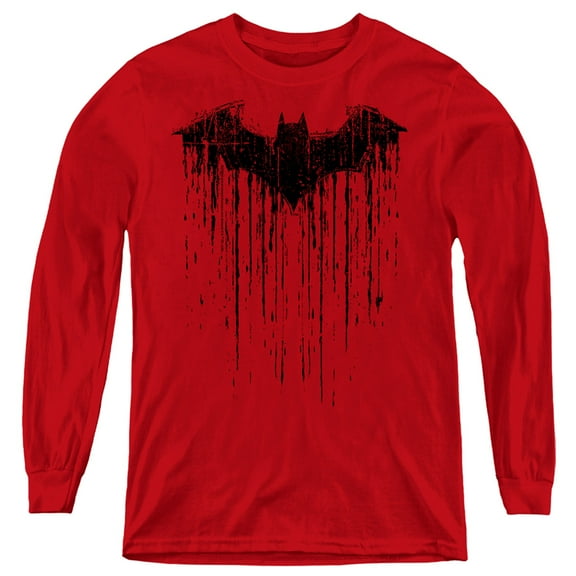 Batman Batman Paint 3 Kids Long Sleeve T Shirt (Medium) for Youth Boys and Girls, Red