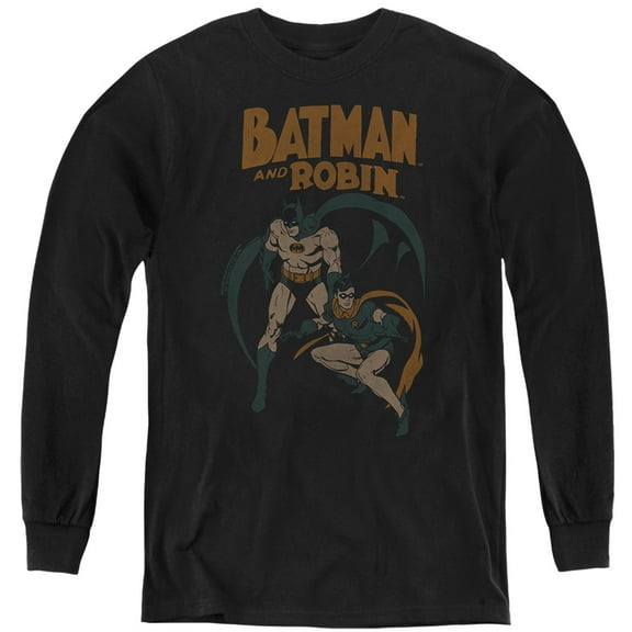 Batman Batman & Robin Vintage 1 Kids Long Sleeve T Shirt (Large) for Youth Boys and Girls, Black