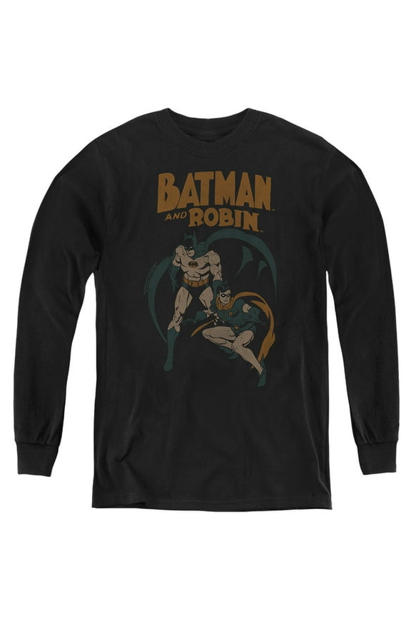 Batman Batman & Robin Vintage 1 Kids Long Sleeve T Shirt (Small) for Youth Boys and Girls, Black