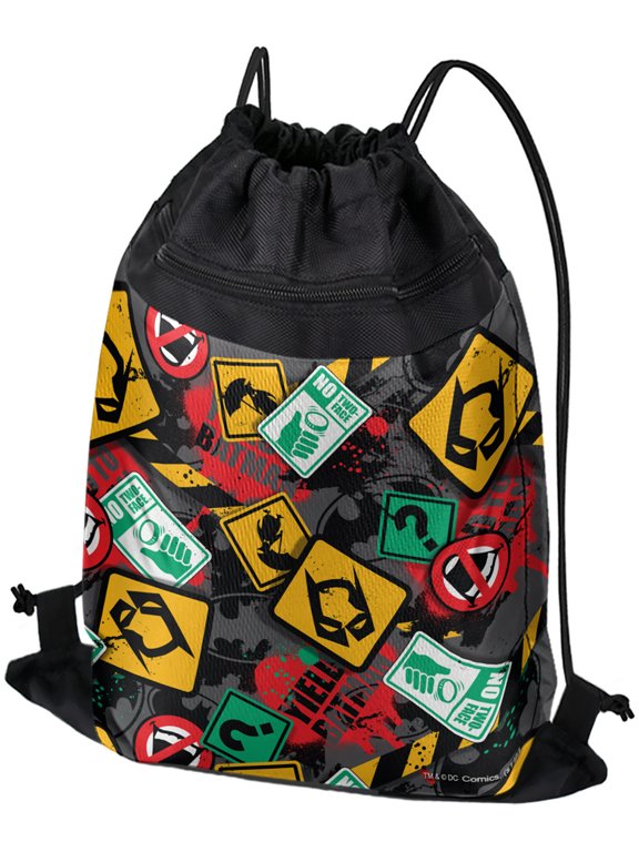 Batman Batman Street Sign Pattern Drawstring Backpack Sports Bag Sackpack 17" x 13", Perfect for Gym, Yoga or Practice