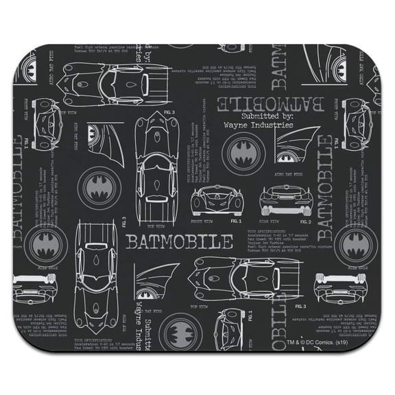 Batman Batmobile Blueprint Pattern Low Profile Thin Mouse Pad Mousepad