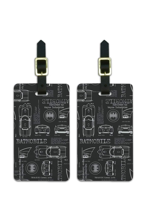 Batman Batmobile Blueprint Pattern Luggage ID Tags Suitcase Carry-On Cards - Set of 2