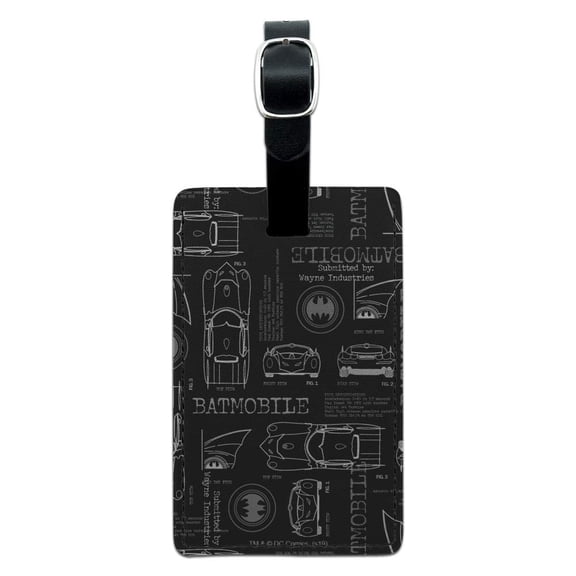 Batman Batmobile Blueprint Pattern Rectangle Leather Luggage Card Suitcase Carry-On ID Tag