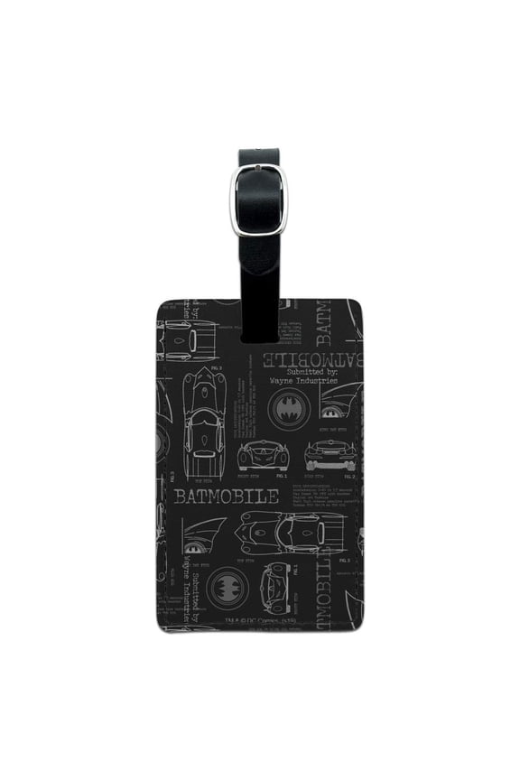 Batman Batmobile Blueprint Pattern Rectangle Leather Luggage Card Suitcase Carry-On ID Tag