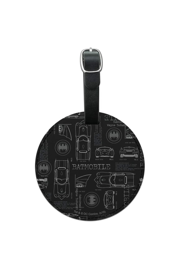 Batman Batmobile Blueprint Pattern Round Leather Luggage Card Suitcase Carry-On ID Tag