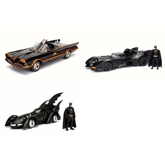 Batman Batmobile Diecast Toy Car Package - Three 1/24 Scale Diecast Model Cars