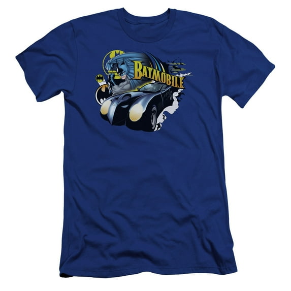 Batman Batmobile Premium Canvas T-Shirt Adult Slim Fit 30/1 Royal Blue